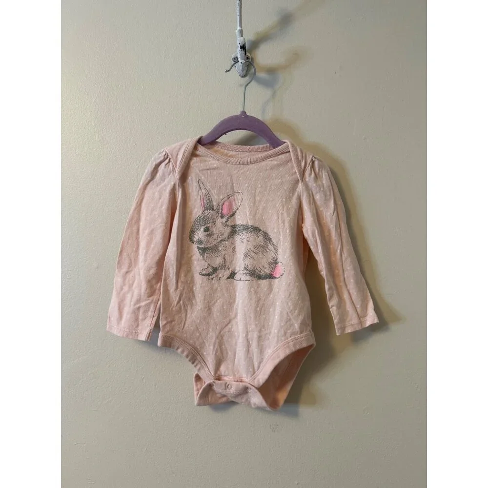Baby Gap Long-Sleeve Pink Polka Dot Bunny Graphic Bodysuit 18-24 Months